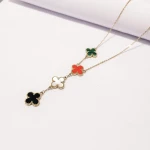 Naszyjnik stal szlachetna, kwiatki, koniczyna, koniczynka, multikolor