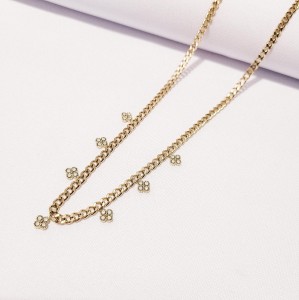 Naszyjnik stal szlachetna, koniczynki, grubszy łańcuszek