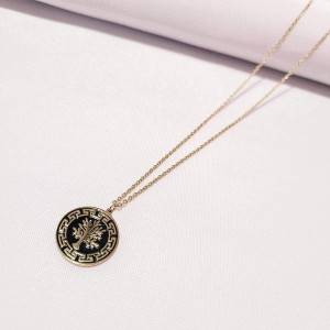 Naszyjnik stal szlachetna, drzewo, drzewko życia, czarna emalia