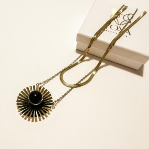 Naszyjnik podwójny słoneczko, czarna kulka, dodatkowy łańcuszek żmijka