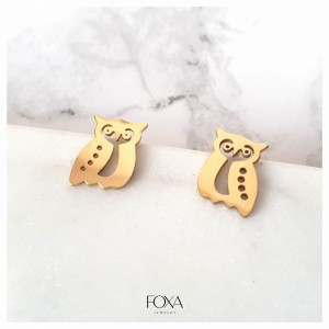 Kolczyki stal chirurgiczna, sówki, ptaki, złote