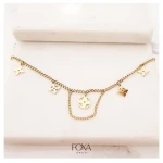 Bransoletka stal szlachetna, wiszące kwiatki, złota