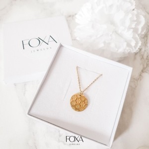 Naszyjnik stal szlachetna, blaszka, kwiaty, grawer